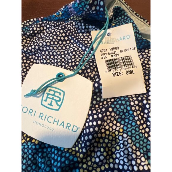 Tori Richard Honolulu Tiny Bubbles Deane Navy Tank Top Size Small NWT - Picture 3 of 7